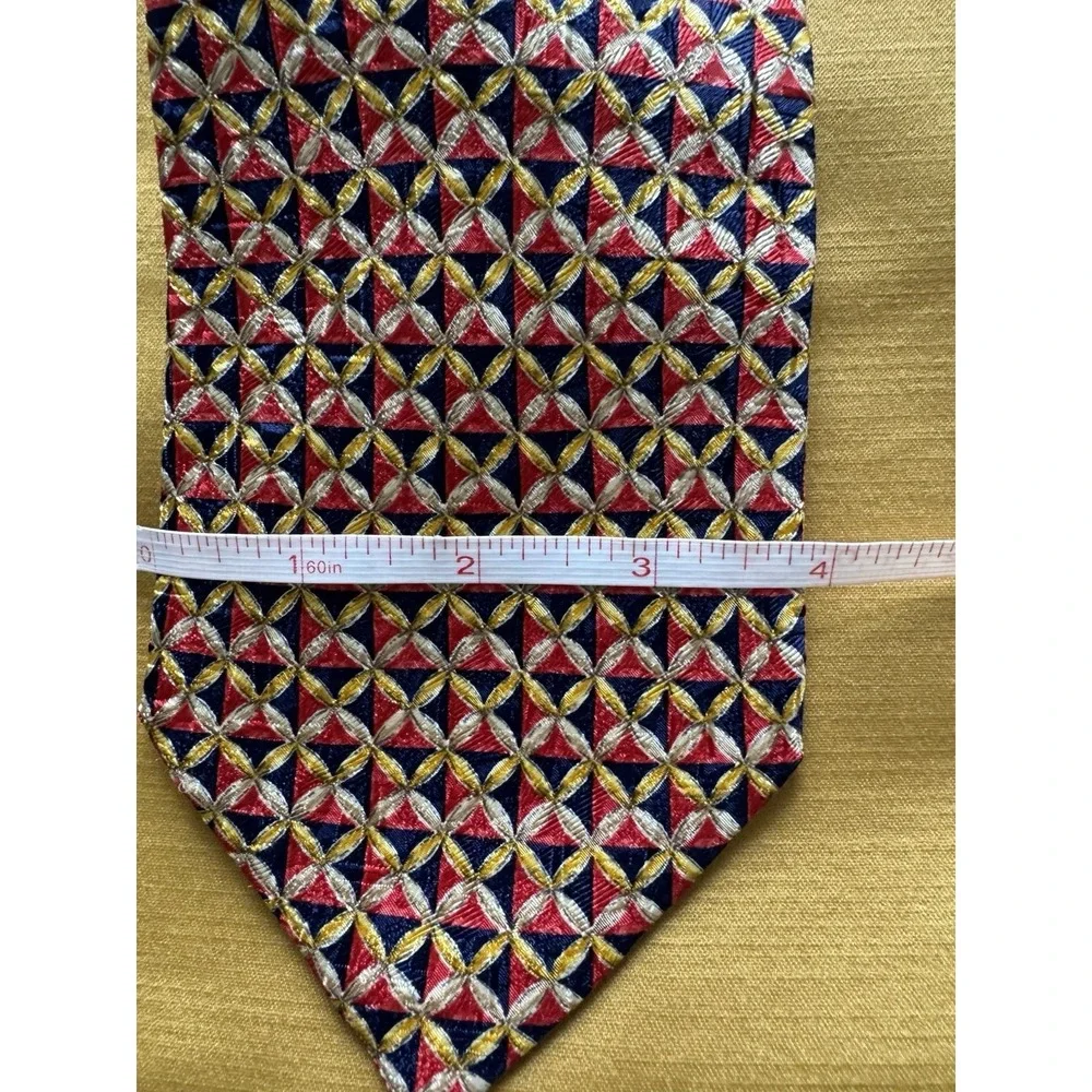 Ermenegildo‎ Zegna Red/Blue/Gold Geometric Silk Tie Italian Luxury Fashion